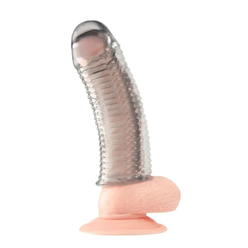 6.5" Clear Textured Penis Enhancing Sleeve Extension