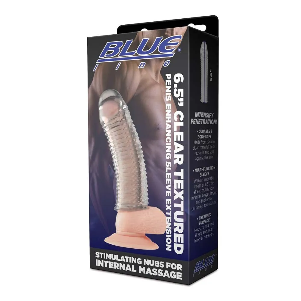 6.5" Clear Textured Penis Enhancing Sleeve Extension