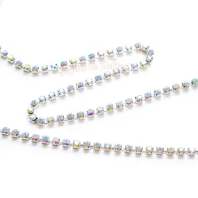 AB Rainbow Rhinestones Silver Chain (180cm)