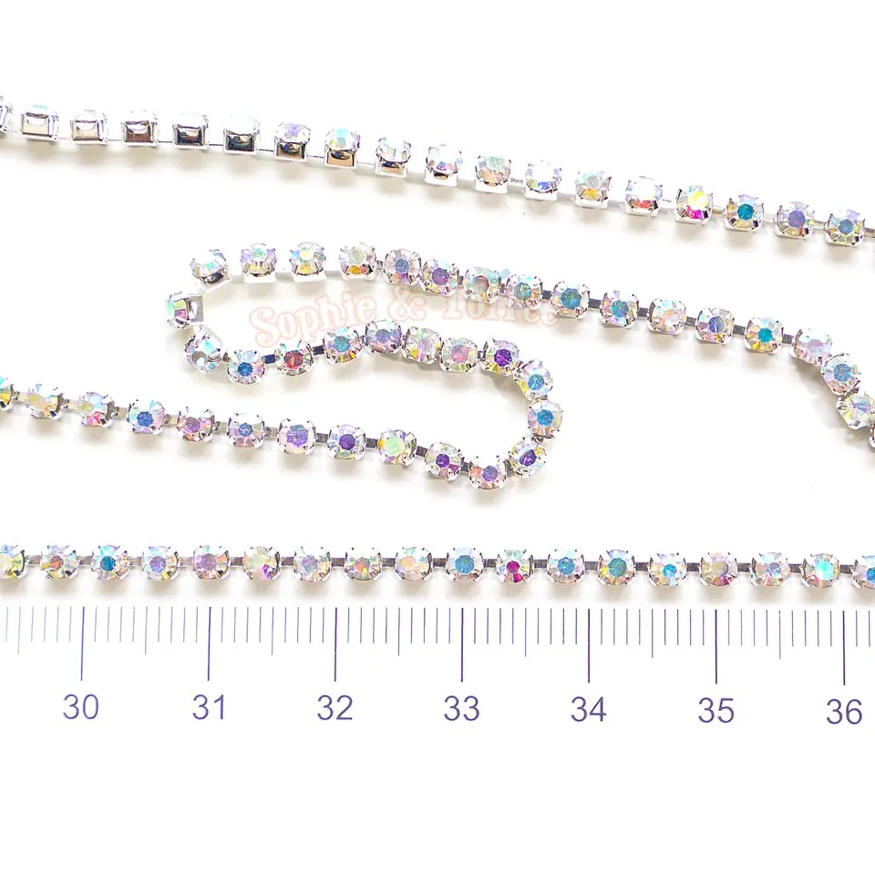 AB Rainbow Rhinestones Silver Chain (180cm)