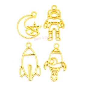 Astronaut Space Theme Open Bezel Charms (4 pieces)