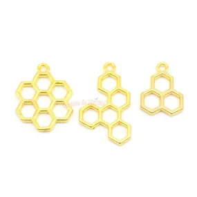 Bee Honey Comb Theme Open Bezel Charms (3 pieces)