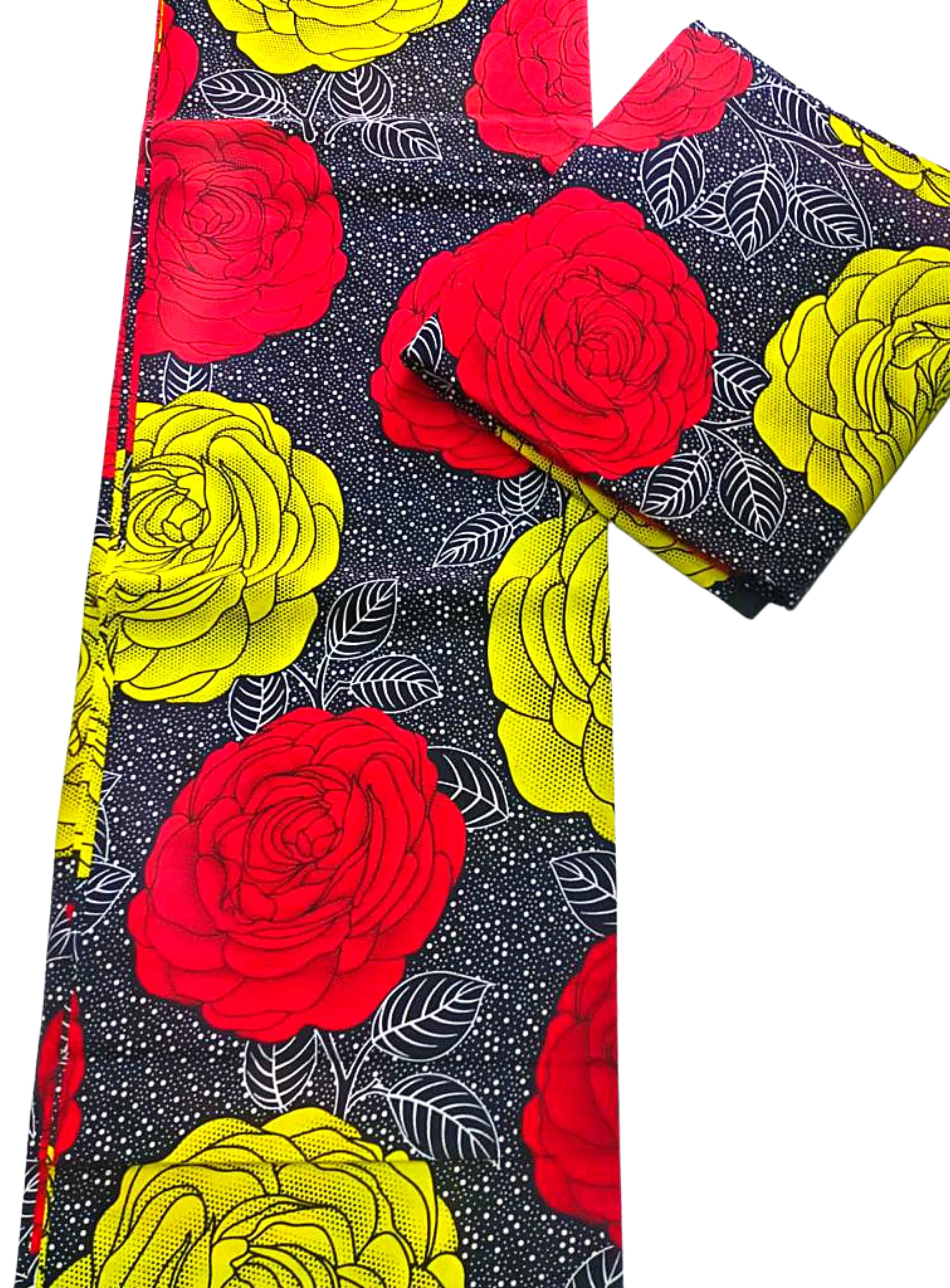 Black and White Dotted Print with Red and Yellow Roses - CA320