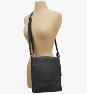 Black Leather Raw Edge Crossbody