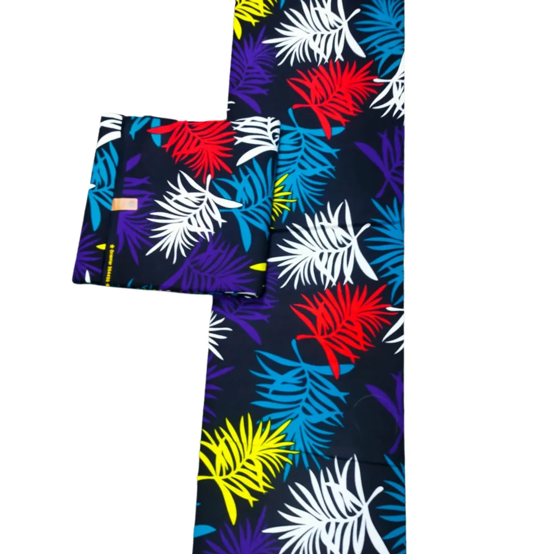 Black with Multicolored Palm Leaves African Print - CA289