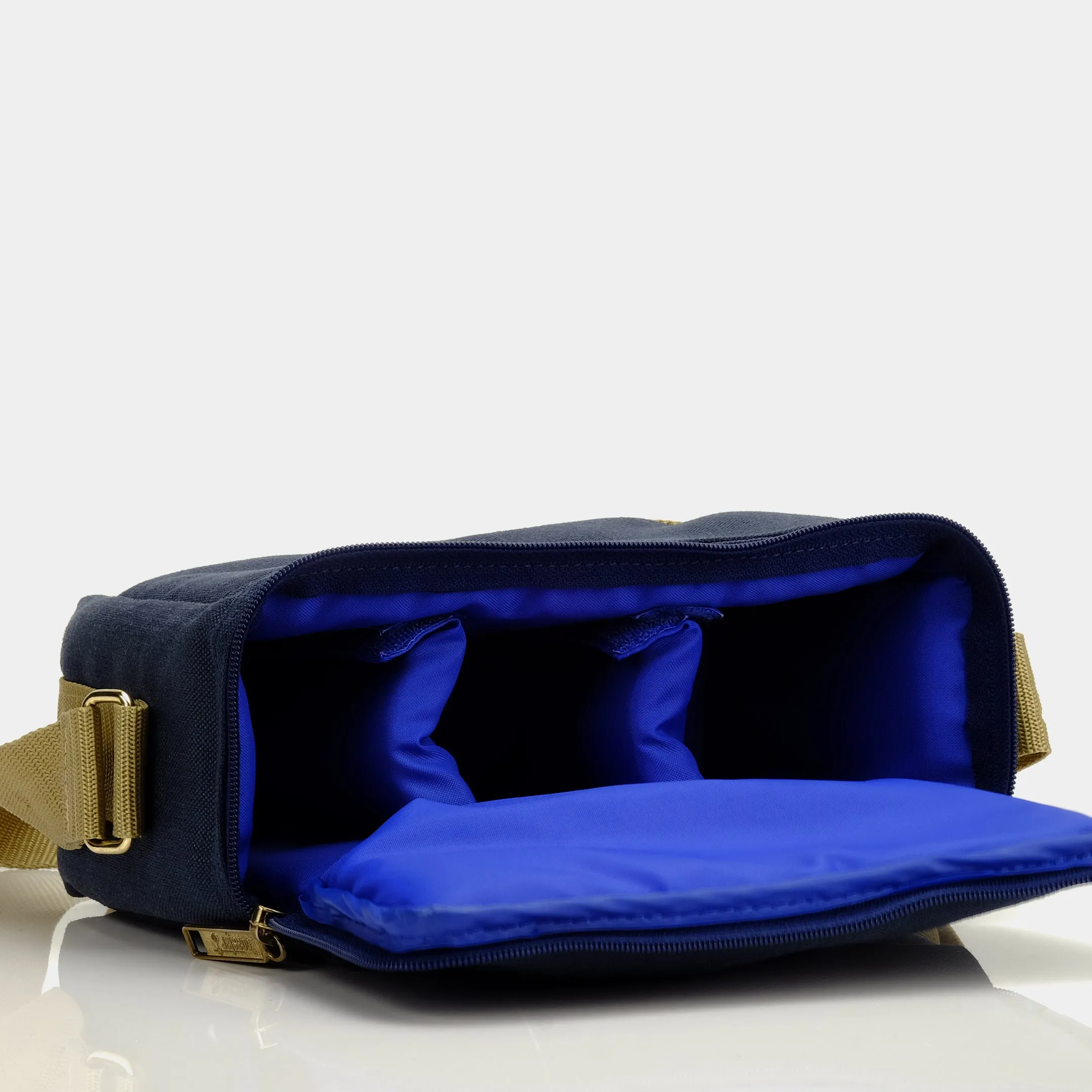 Blue Canvas with Cream Stripes Camera Bag