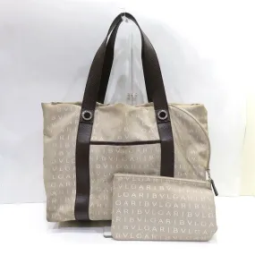 Bvlgari Logo Mania Canvas Leather Tote Bag