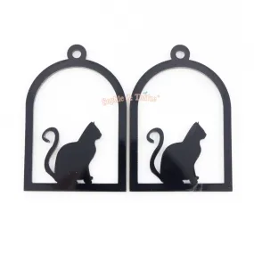 Cat Cage Black Bezel Acrylic Charm - 2 pieces