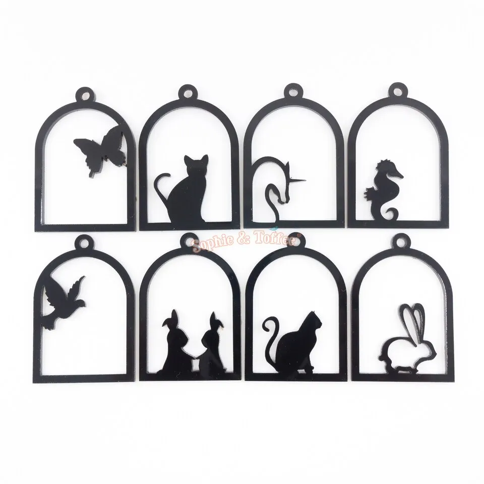 Cat Cage Black Bezel Acrylic Charm - 2 pieces