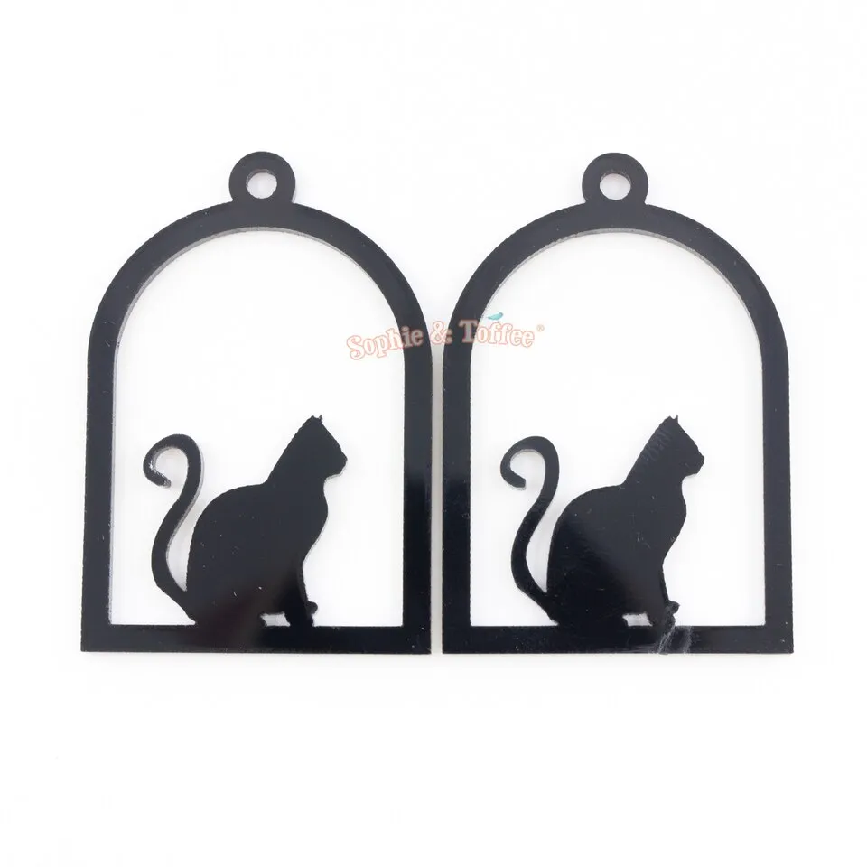 Cat Cage Black Bezel Acrylic Charm - 2 pieces