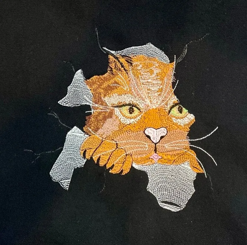Cat’s Out of the Bag Embroidered Cotton Canvas Market Bag