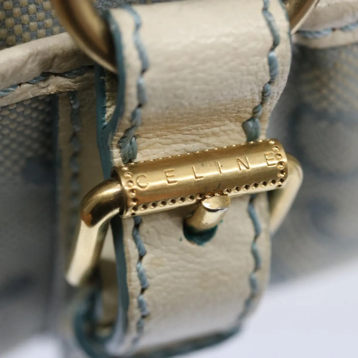 CELINE C Macadam Canvas Shoulder Bag Light Blue Auth 66344