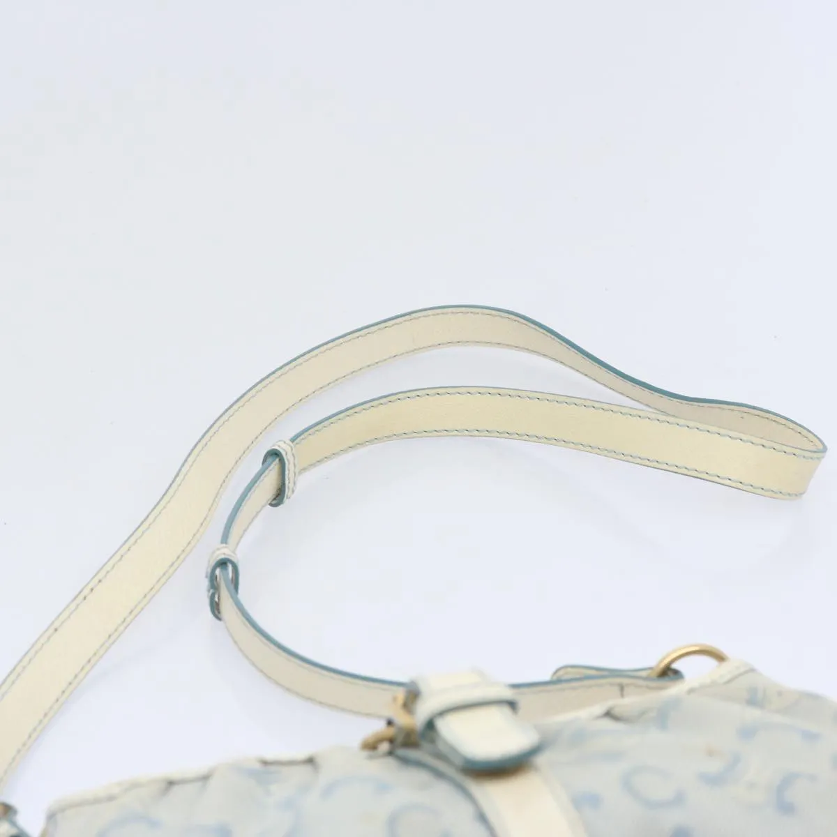 CELINE C Macadam Canvas Shoulder Bag Light Blue Auth 66344