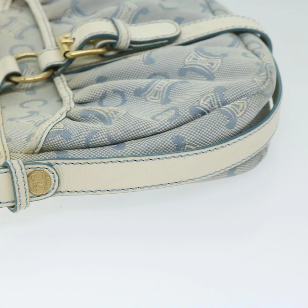 CELINE C Macadam Canvas Shoulder Bag Light Blue Auth 66344