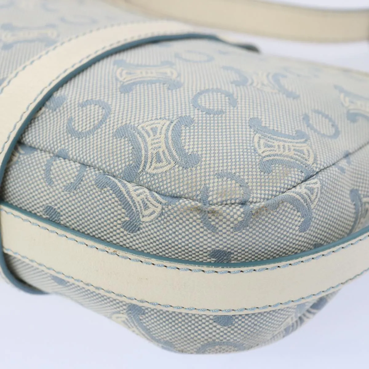 CELINE C Macadam Canvas Shoulder Bag Light Blue Auth 66344