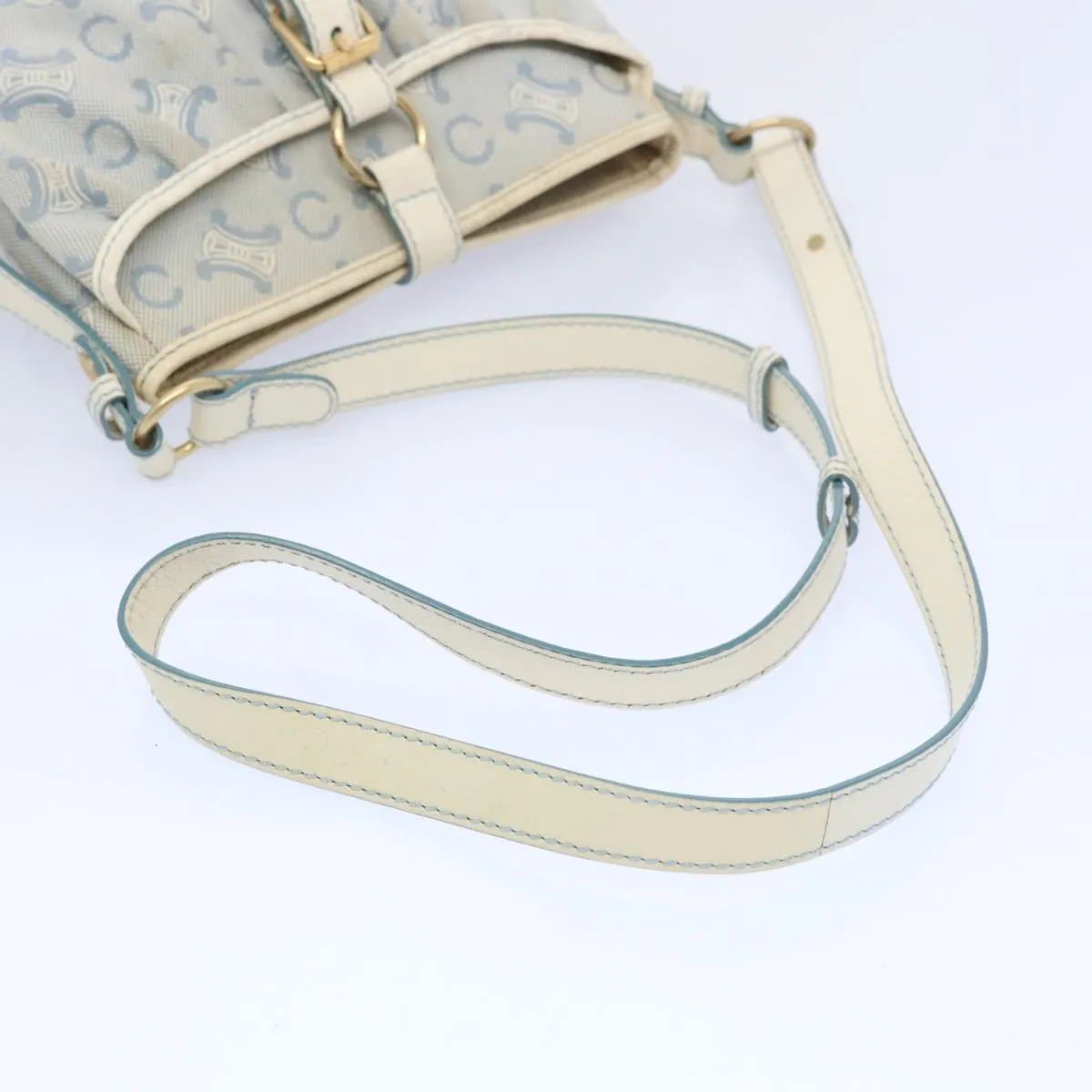 CELINE C Macadam Canvas Shoulder Bag Light Blue Auth 66344