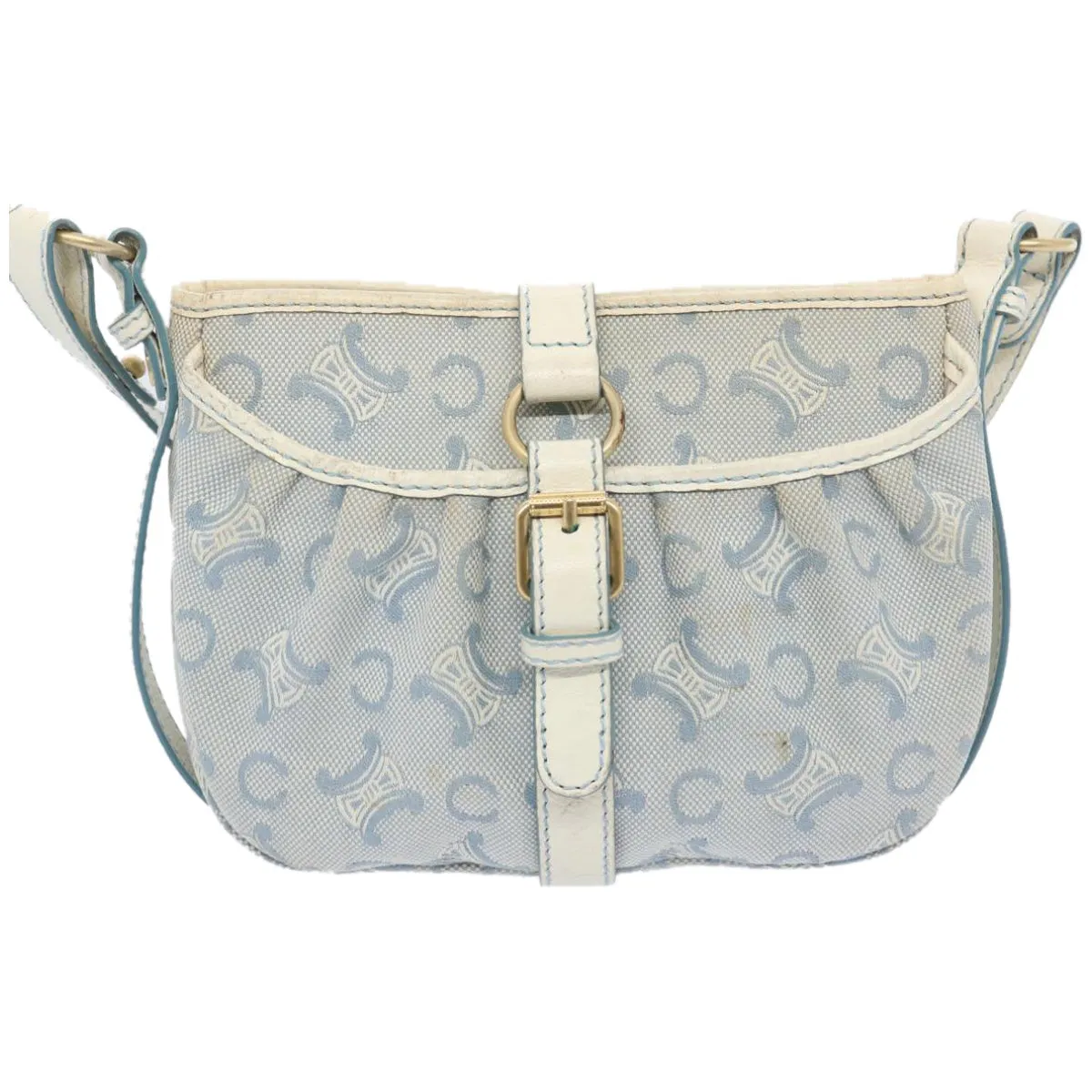 CELINE C Macadam Canvas Shoulder Bag Light Blue Auth 66344