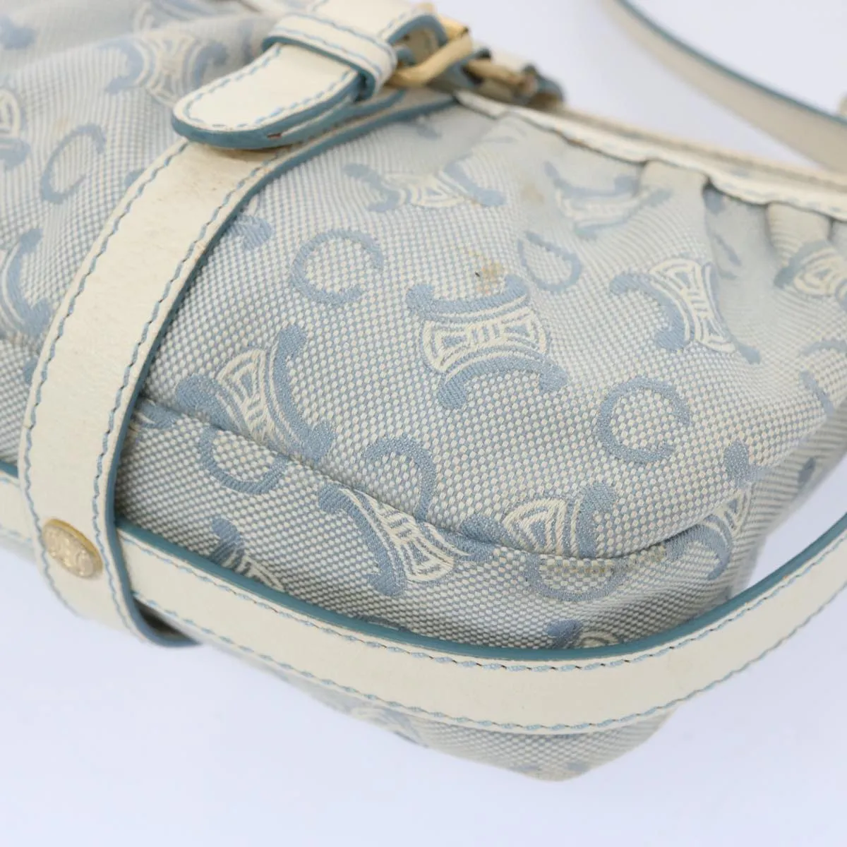 CELINE C Macadam Canvas Shoulder Bag Light Blue Auth 66344