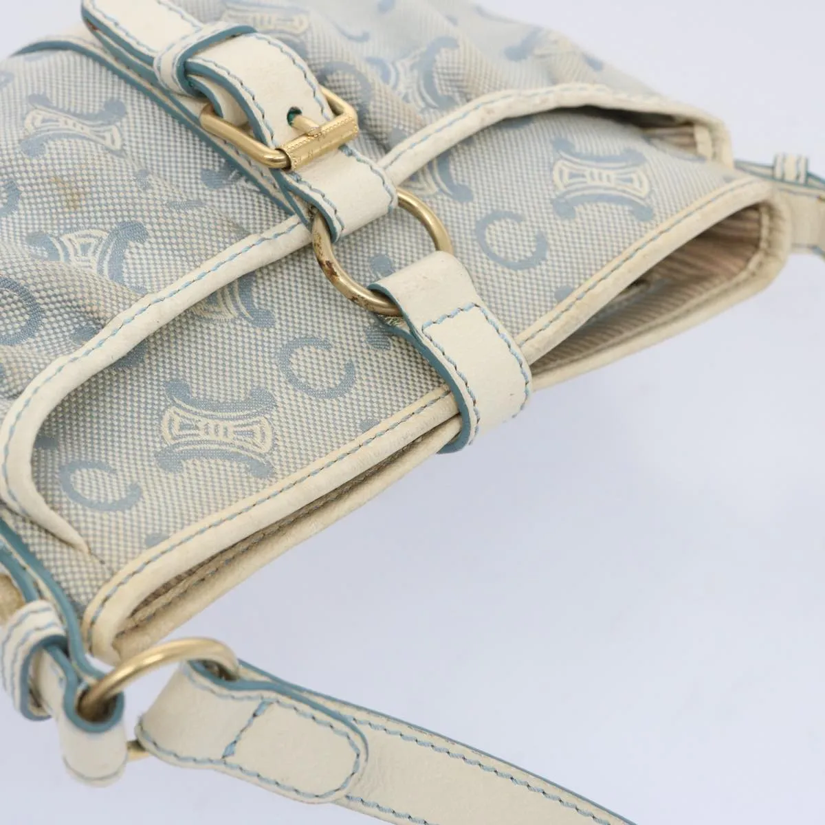 CELINE C Macadam Canvas Shoulder Bag Light Blue Auth 66344