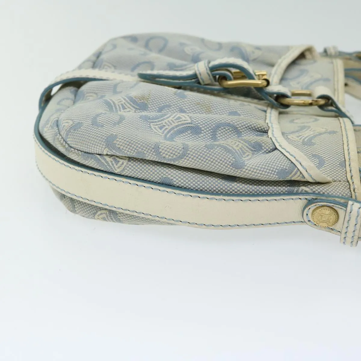 CELINE C Macadam Canvas Shoulder Bag Light Blue Auth 66344