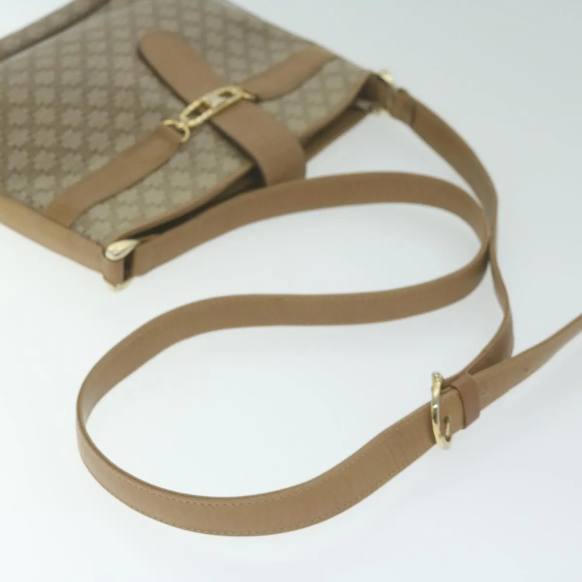 CELINE Macadam Canvas Shoulder Bag Beige Auth 65870