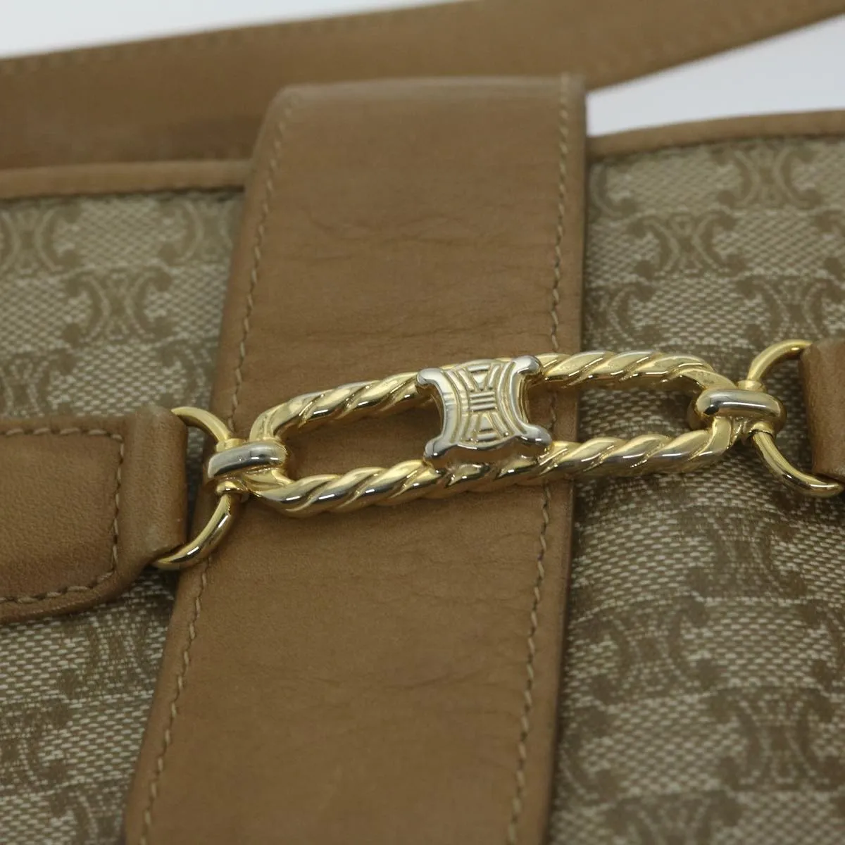 CELINE Macadam Canvas Shoulder Bag Beige Auth 65870