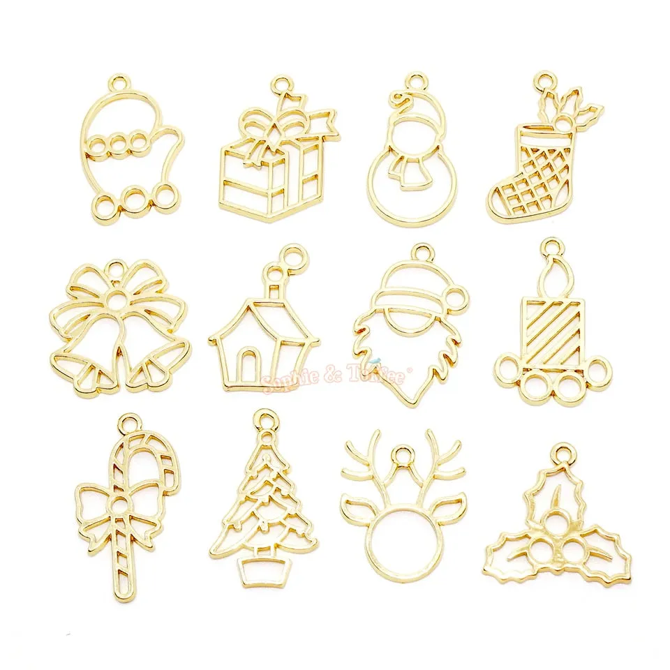 Christmas Gold Open Bezel Charms (12 pieces)