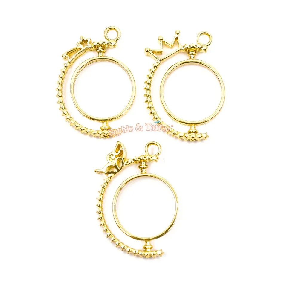Circle Rotary Spin Open Bezel Charm (3 pieces)
