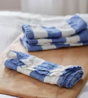 Cobalt Cora Wide Stripe 100% Linen Napkins - Set of 4