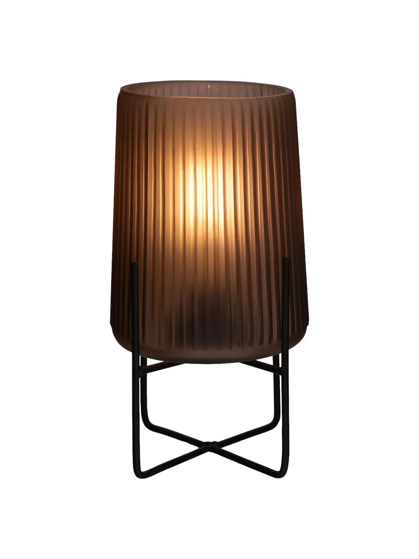 Coffee Coloured Ribbed LED Light Up Glass Lamp