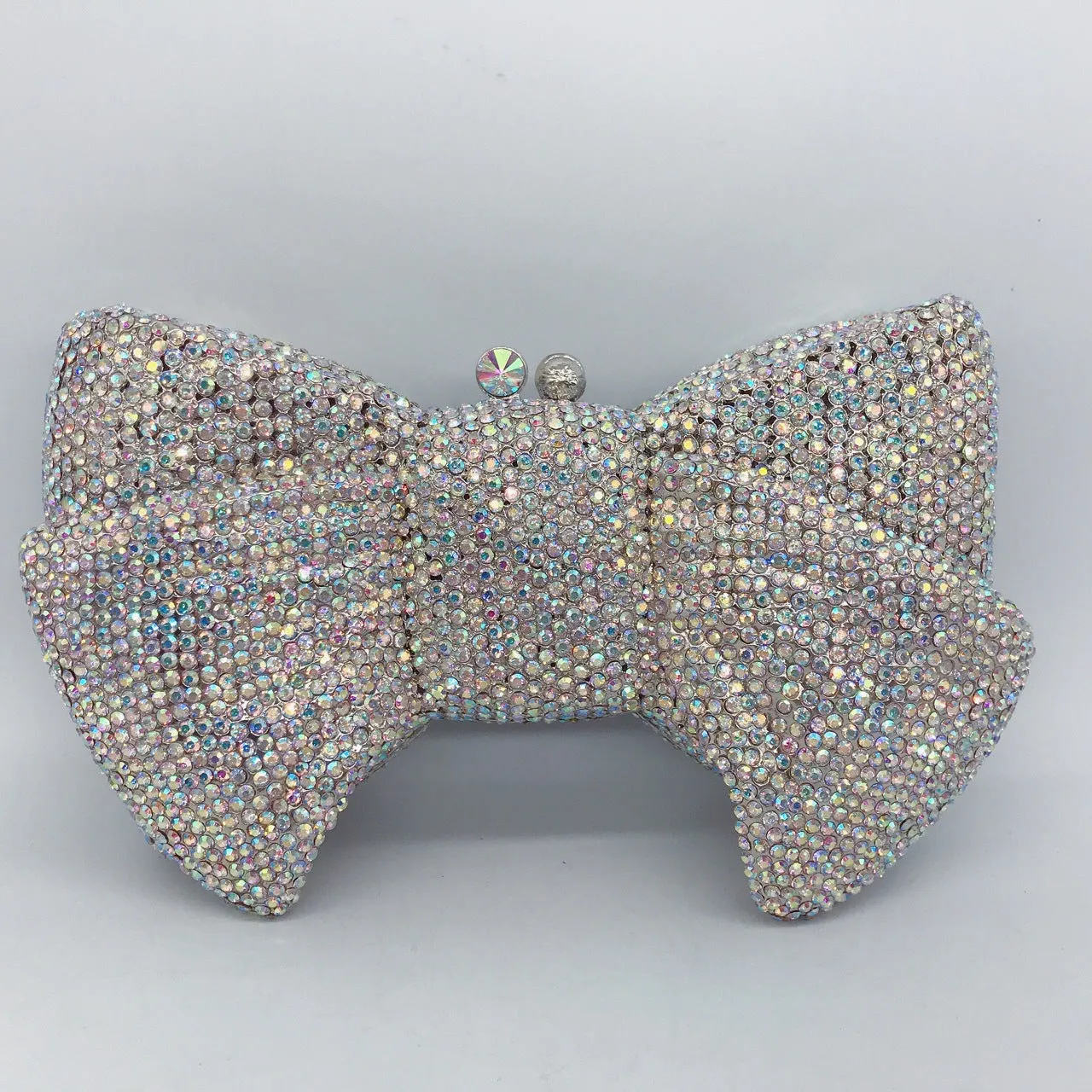 Crystal Butterfly Knot Clutch with Pearl Chain