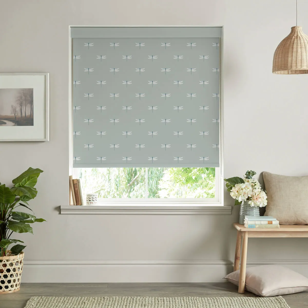Dragonfly Grey Blue Roller Blind Sample