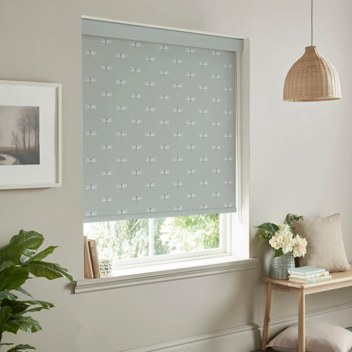 Dragonfly Grey Blue Roller Blind Sample