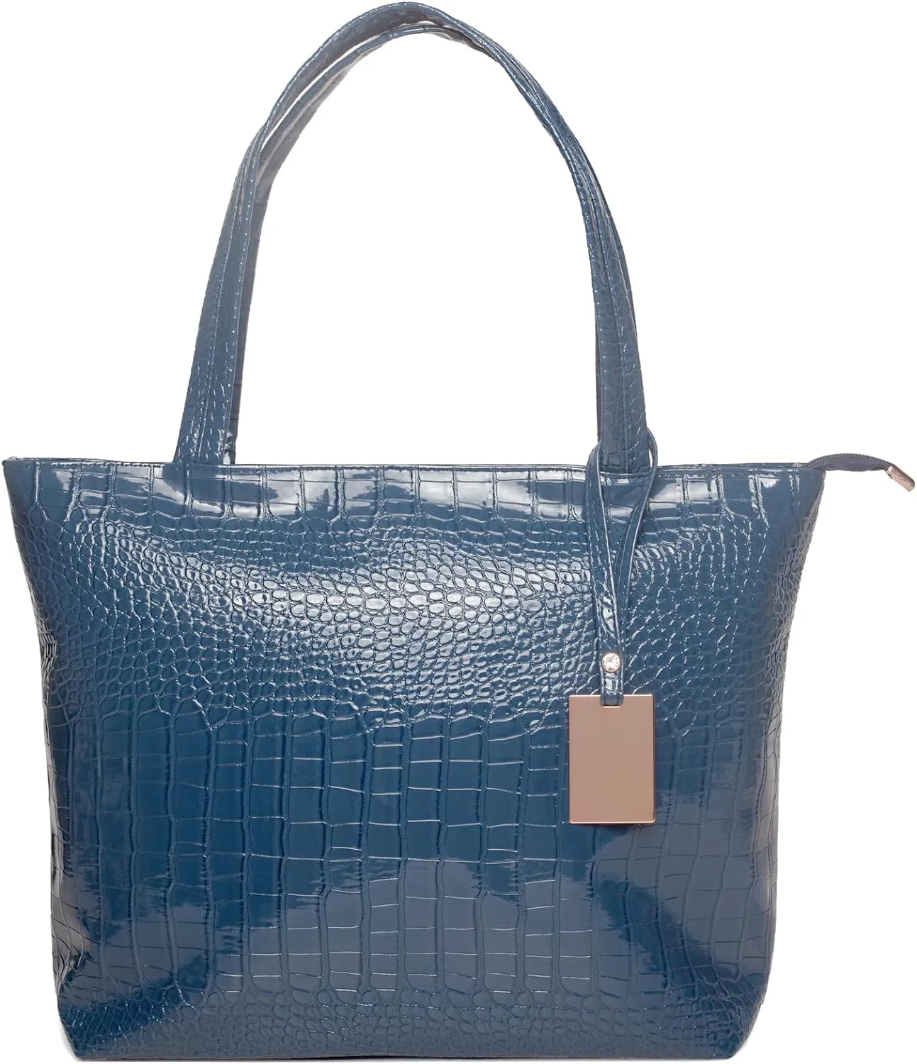 Fashionable Gold Crocodile Printed Tote Style Handbag