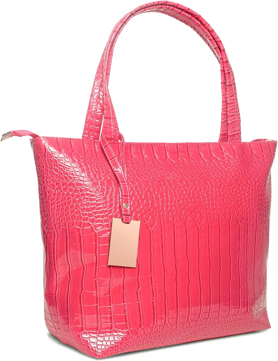 Fashionable Gold Crocodile Printed Tote Style Handbag