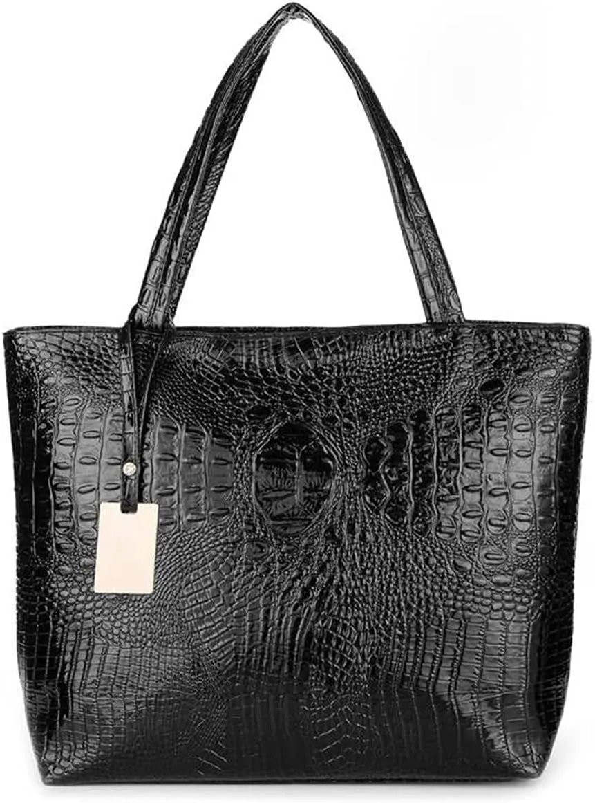Fashionable Gold Crocodile Printed Tote Style Handbag