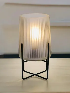 Frosted White Ribbed LED Light Up Glass Lamp