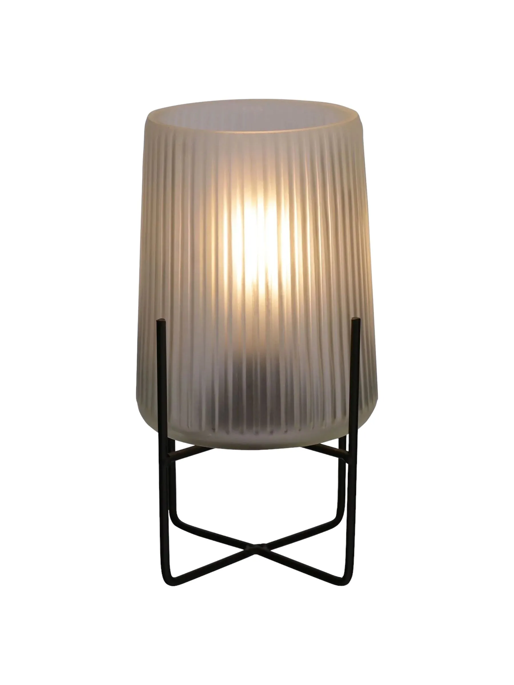 Frosted White Ribbed LED Light Up Glass Lamp