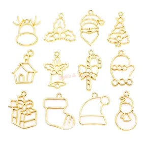 Gold Christmas Open Bezel Charms (12 pieces)