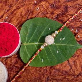Handmade Designer Pearl Rakhi With Roli And Chawal - Traditional Craftsmanship For Raksha Bandhan