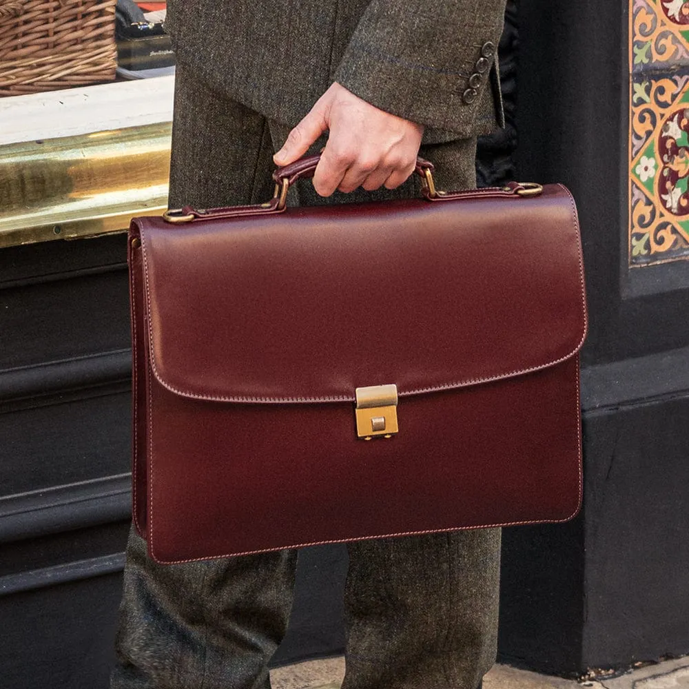 Harvard Leather Briefcase - Dark Tan