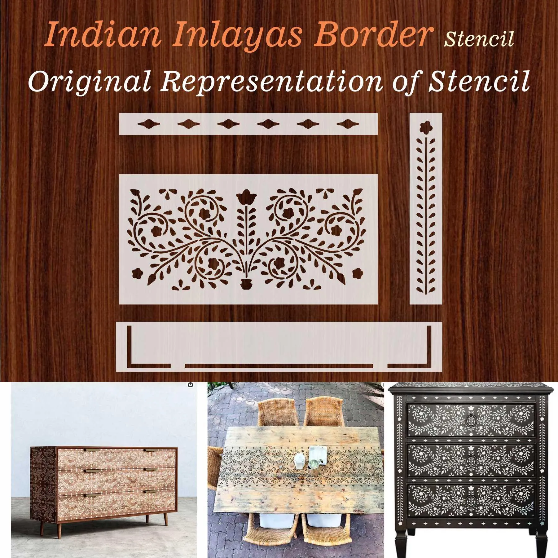 Indian Inlay (furniture and fabric) Reusable Stencil For Canvas And Wall Painting. ID #350