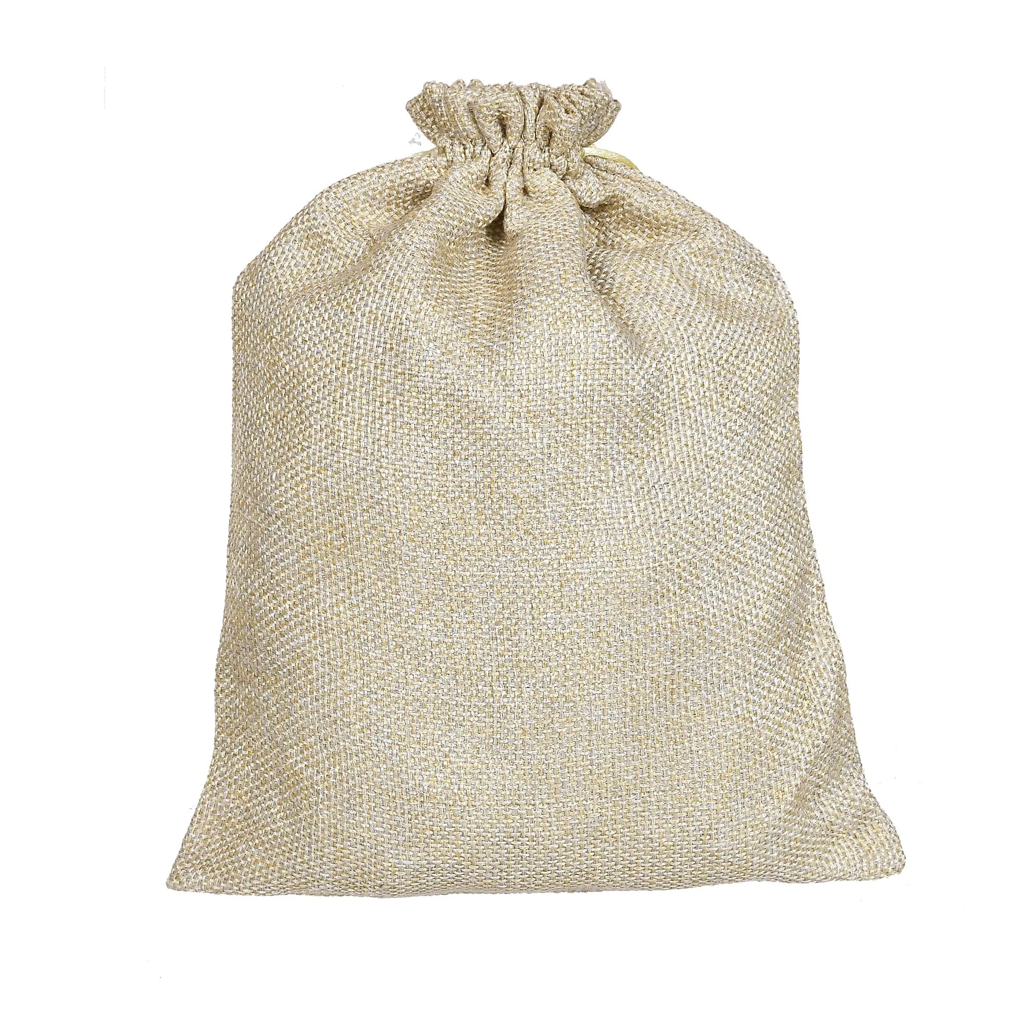 Kuber Industries Jute Small Size Gift Bags with Drawstring for Gifts Jewelry and Storage-Pack of 3 (Gold)