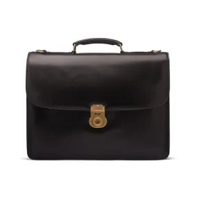 Large Leather Hatton Briefcase With Solid Brass Lock - Black