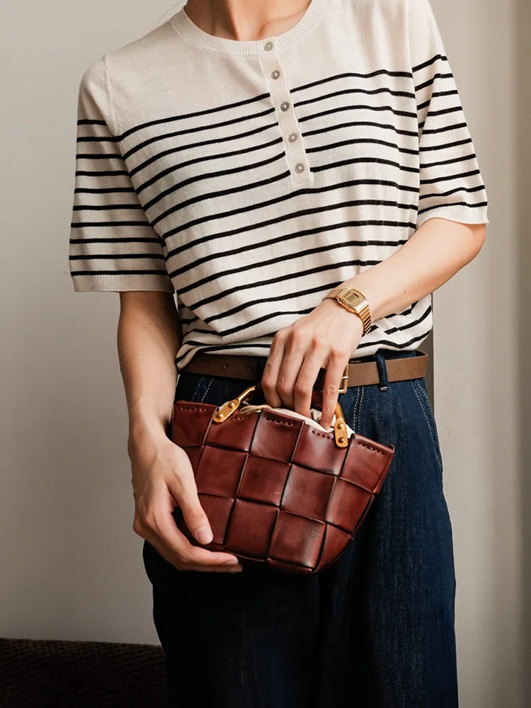 Mini Leather Bucket Bag Woven Leather Bucket Bag