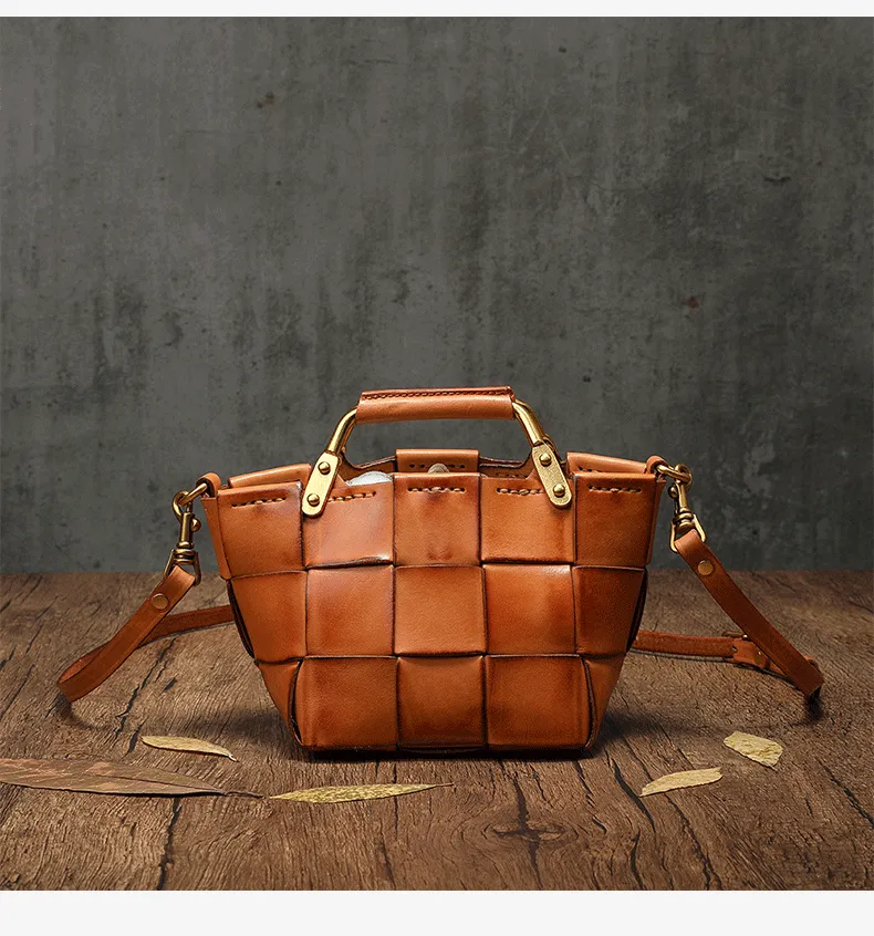 Mini Leather Bucket Bag Woven Leather Bucket Bag