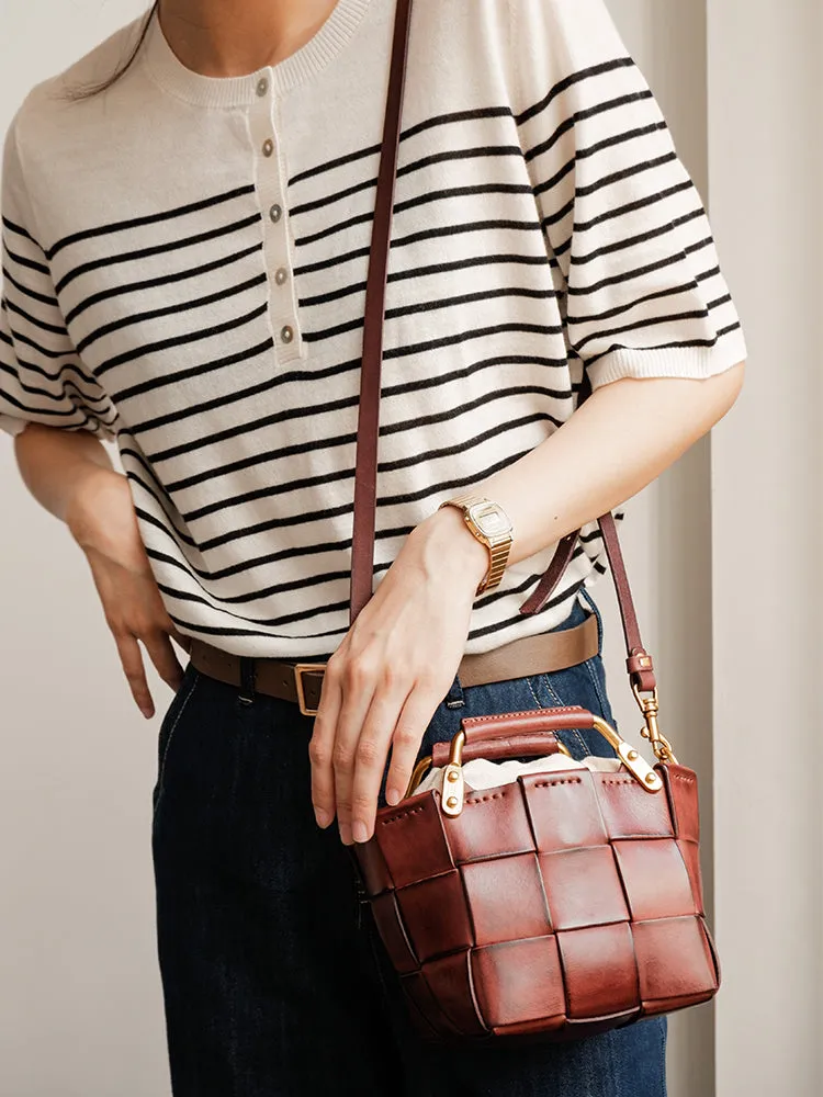 Mini Leather Bucket Bag Woven Leather Bucket Bag
