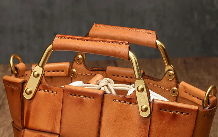 Mini Leather Bucket Bag Woven Leather Bucket Bag