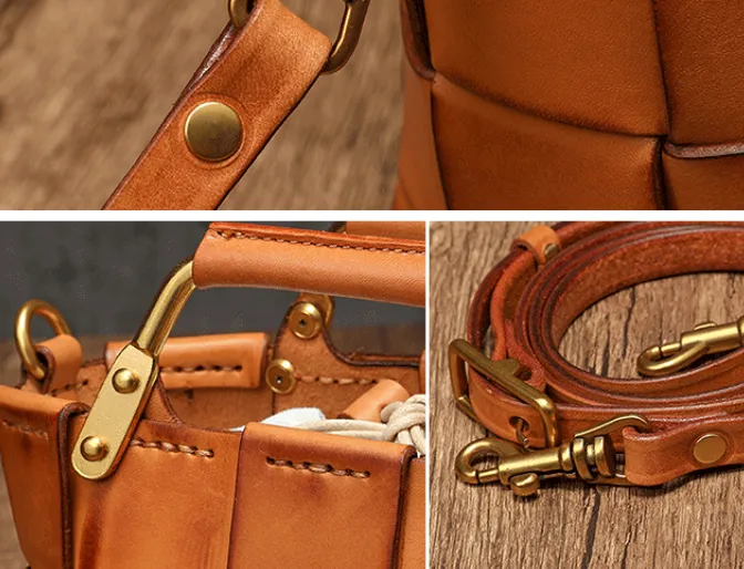 Mini Leather Bucket Bag Woven Leather Bucket Bag