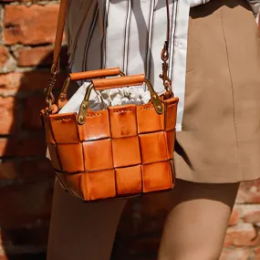 Mini Leather Bucket Bag Woven Leather Bucket Bag